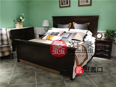 U-LINEHOME美式卧室红橡木实木双人床/婚床/床头柜