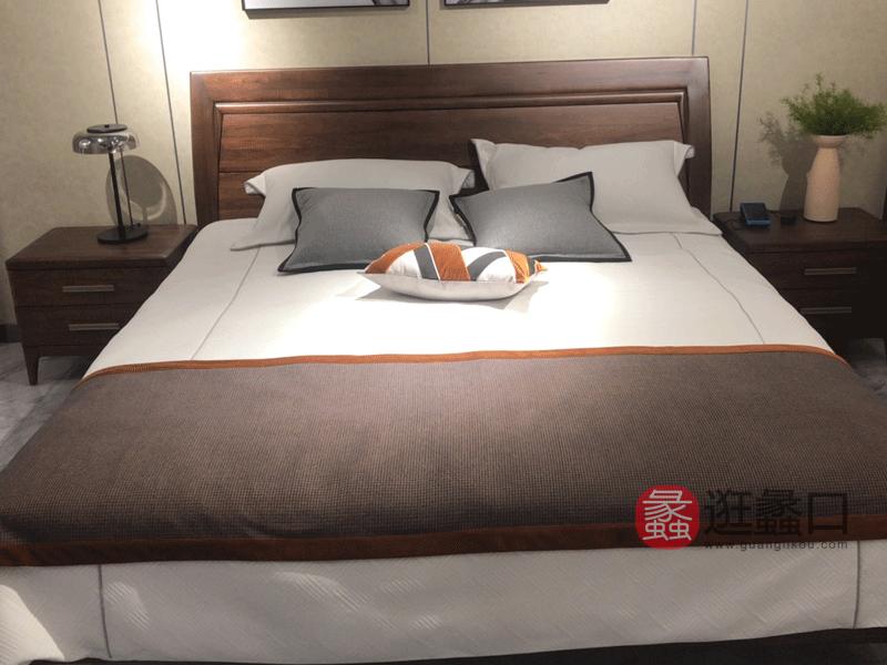 柏森优品LD+实木中式卧室床A3707，南美胡桃纯实木。