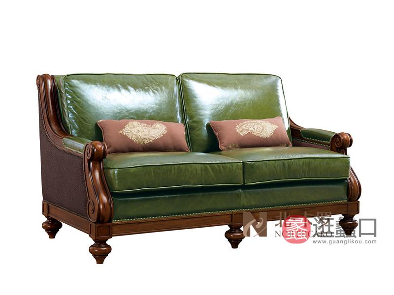 润达名家居·北卡罗家具美式新古典客厅实木头层牛皮双人位沙发R-BKL-SF-8