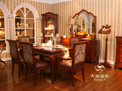 大森家私家具简欧餐厅红榉木实木长餐桌椅/一桌六椅