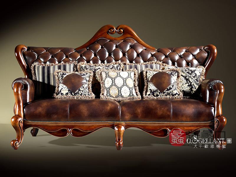 君诺家居·欧思格蓝家具美式经典客厅实木皮面三人位沙发组合GL093