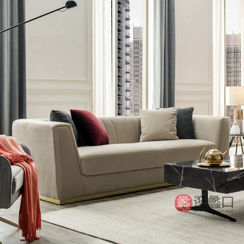 纽约美式轻奢实木框架优质绒布高回弹海绵沙发1190193三人位沙发
