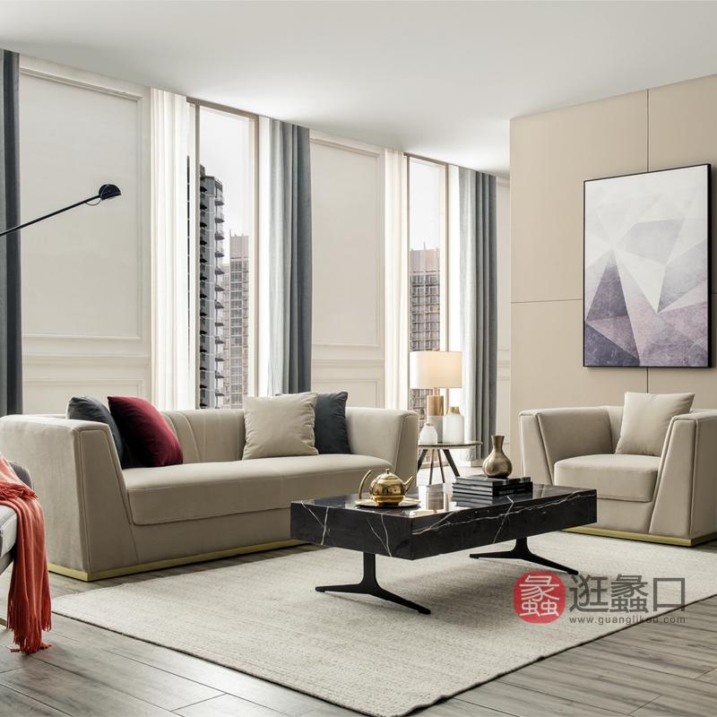 纽约现代美式轻奢米白色意大利进口拉丝绒布沙发1190193单人位沙发