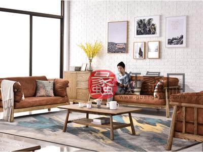 柏斯高域家具北欧实木麂皮绒沙发可拆洗简约水曲柳木蜡油大户型客厅组合家具