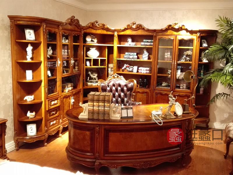 爵典家居·萨芬戴家具欧式（法式）书房榉木纯实木书桌椅/转角书柜书柜PZ1901