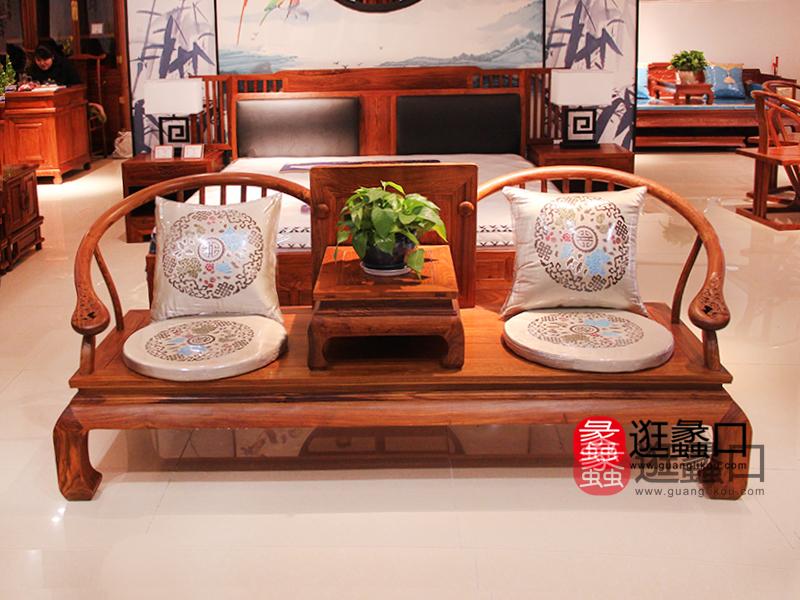 鑫隆红木家具新中式纯实木客厅刺猬紫檀情人椅组合双人沙发