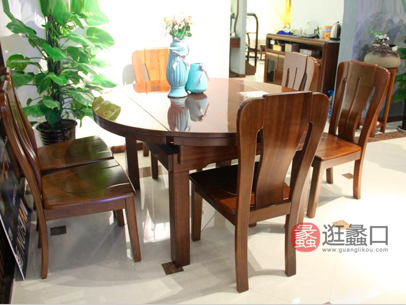 明煌木业·红犀阁家具中式餐厅金丝檀木实木圆餐桌椅