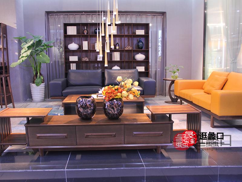 南逊玛家居意式风格简新客厅胡桃木实木双人位沙发/电视柜/茶几