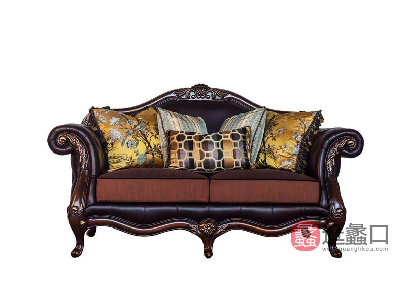 美哈特家具美式客厅沙发美式时尚沙发实木牛皮沙发MHT002二人位沙发