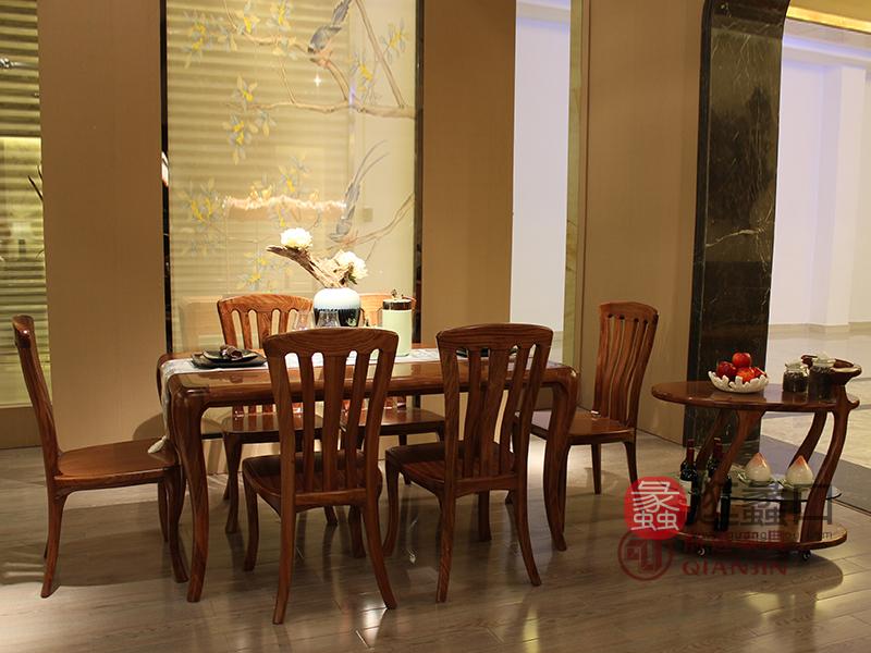 君诺家居·前进家具现代中式餐厅乌金木实木209餐桌+206餐椅