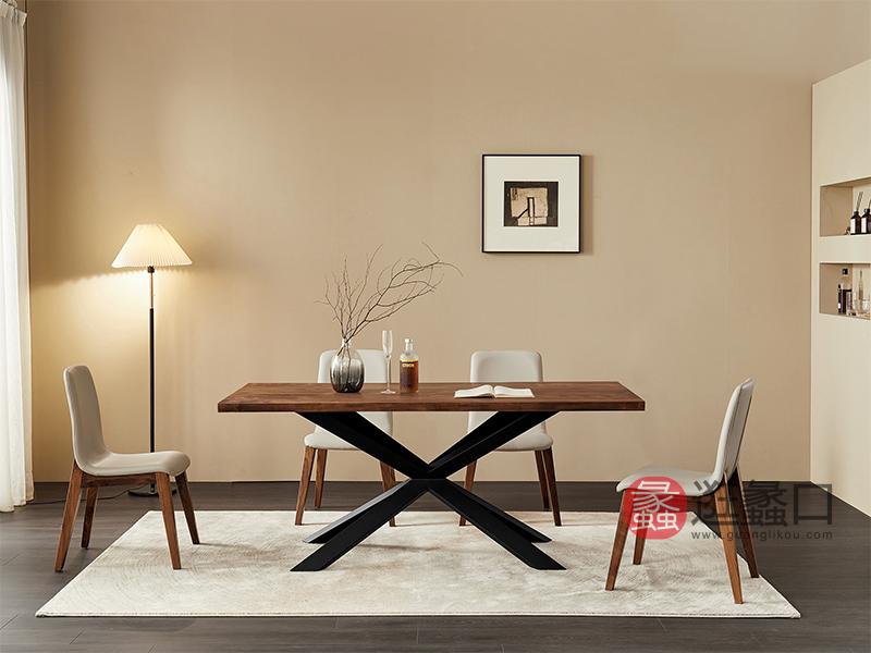 奢朴家具餐厅意式极简北美黑胡桃木实木深色餐桌+白色椅子（新品）2826