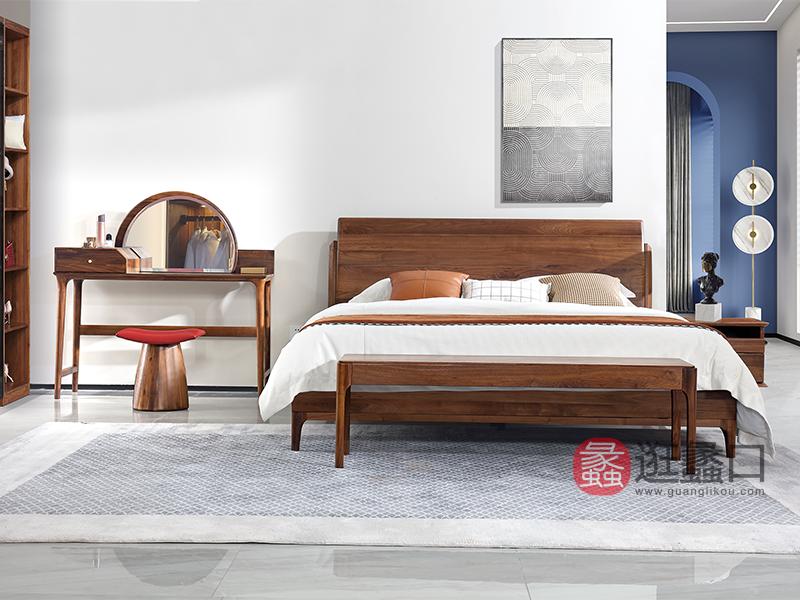 奢朴家具卧室意式极简实木床/床头柜/床尾凳/梳妆台北美黑胡桃木9901设计师系列款