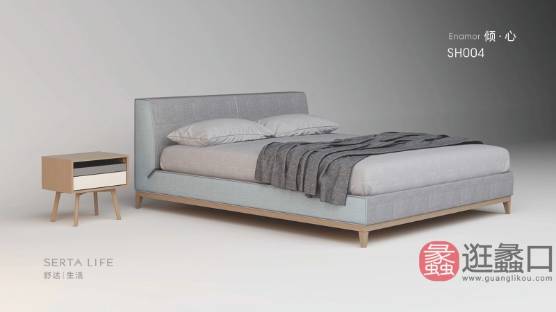 舒达床垫现代实木卧室床+床头柜012