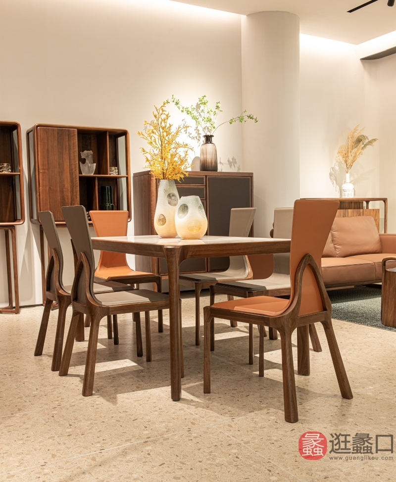 木质感家具·工厂直营店北美黑胡桃意式极简实木餐厅餐桌椅119