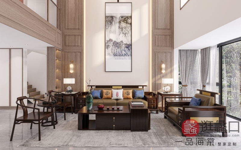 君诺家居·一品海棠·和言家具新中式实木客厅沙发（全屋定制系列）620