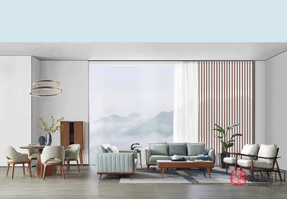 顾家家居旗舰店现代风格客厅沙发茶几组合（清新绿+白）GJ5124现代风格