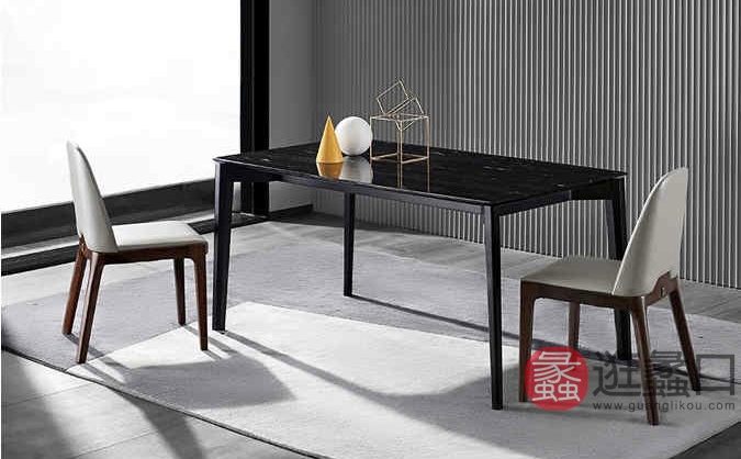 顾家家居旗舰店现代风格餐厅黑色大理石餐桌椅（带靠背）GJ5126