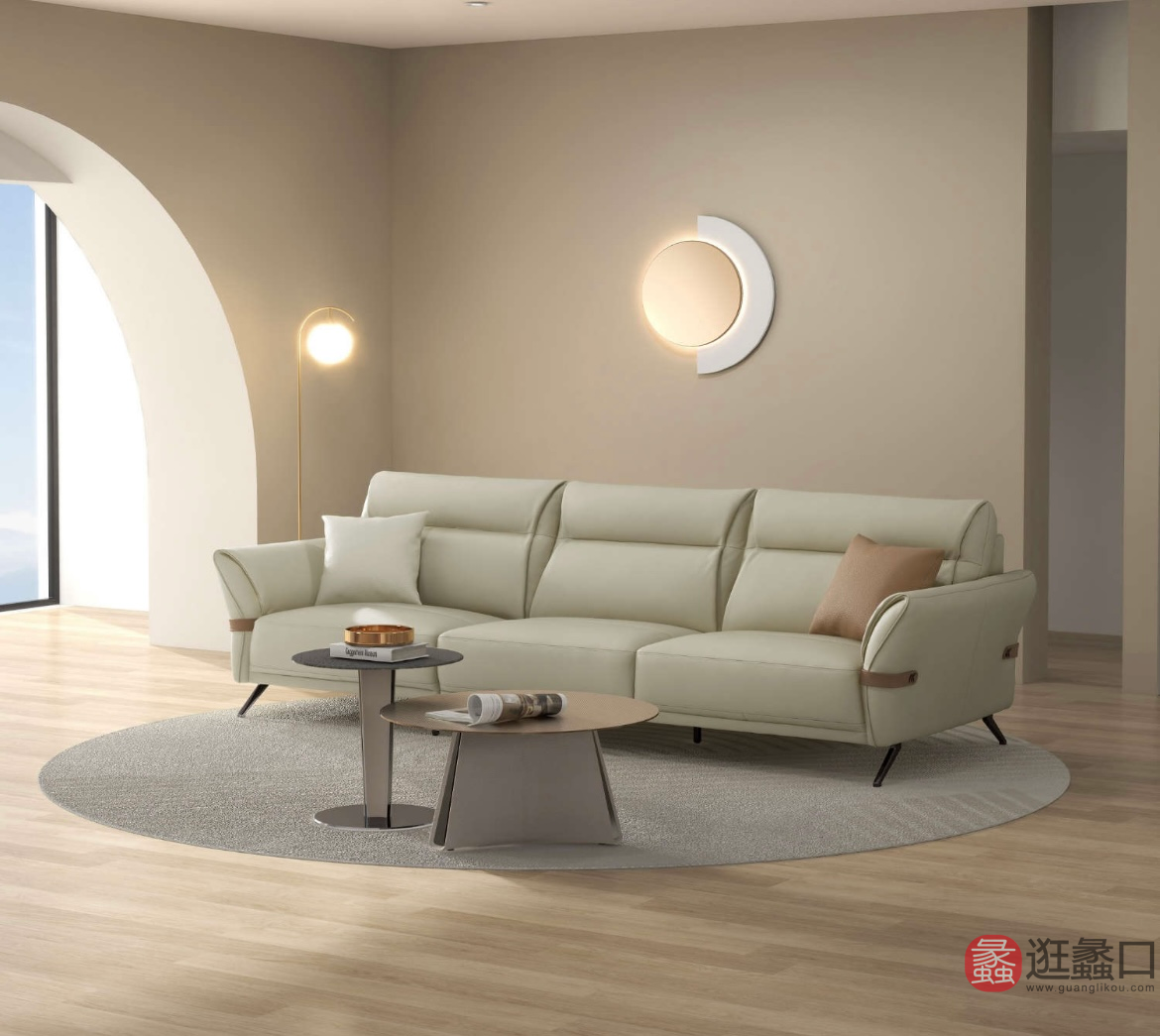 顾家家居旗舰店现代风格客厅三人位沙发（小清新绿）+圆形茶几组合GJ5134