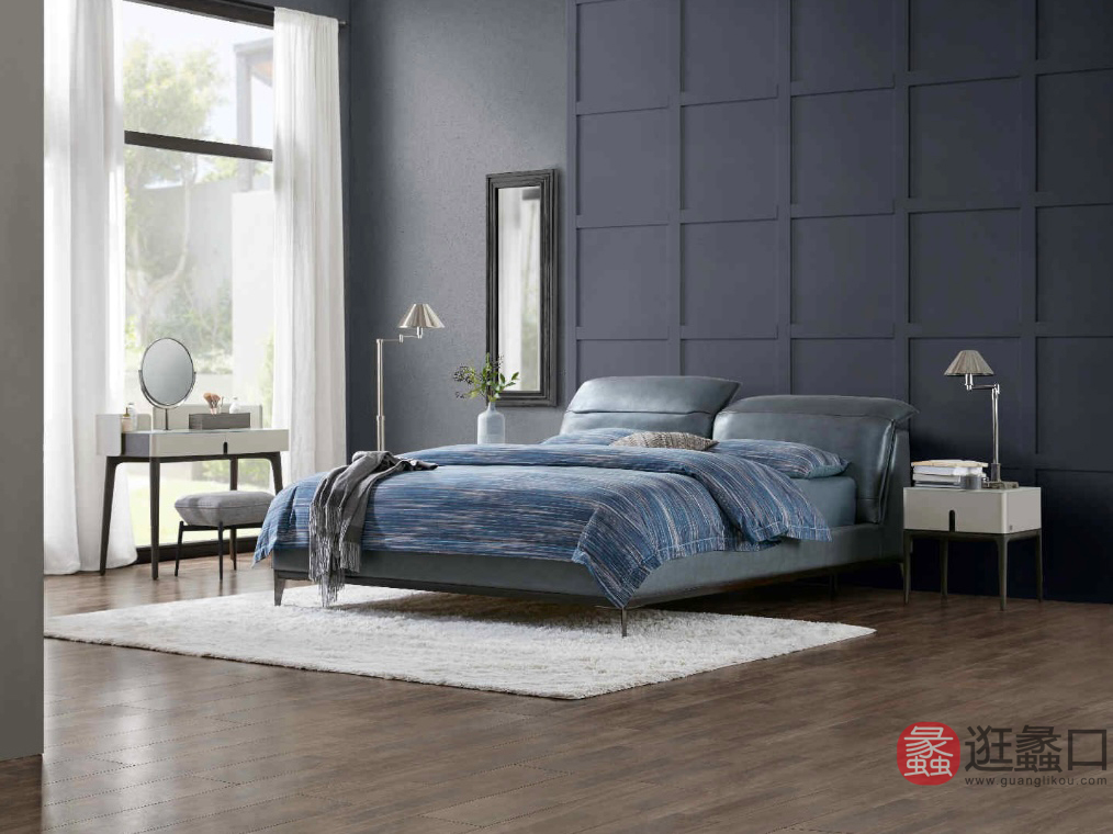 顾家家居旗舰店现代风格卧室双人床1.8米可定制（蓝色/牛仔蓝）GJ5137