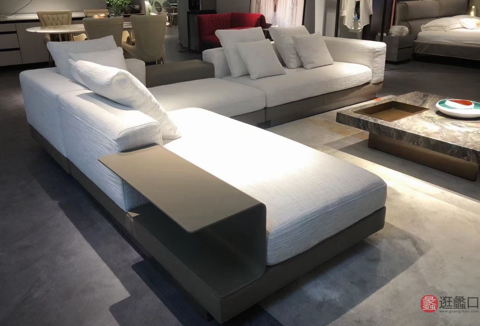 意迪生家具意式极简风格客厅L型沙发拼色白色（意大利乳胶绵牛皮）YDS5128