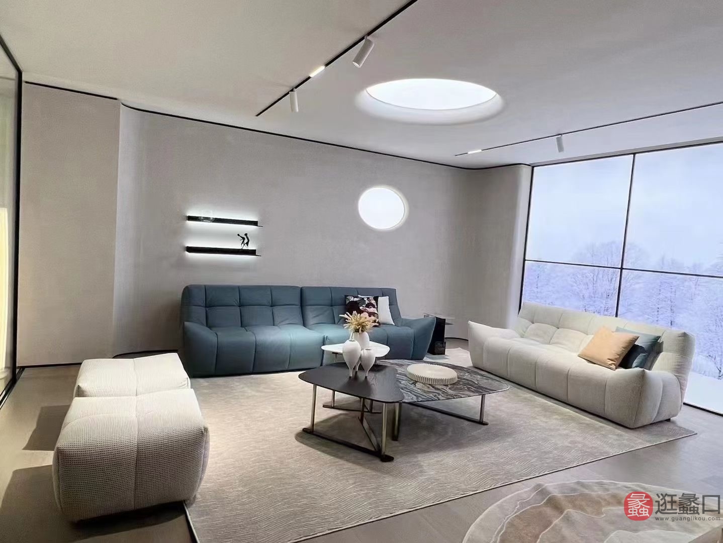 L&D家居北欧风客厅创意沙发三人位直排设计师款（蓝色）LD011
