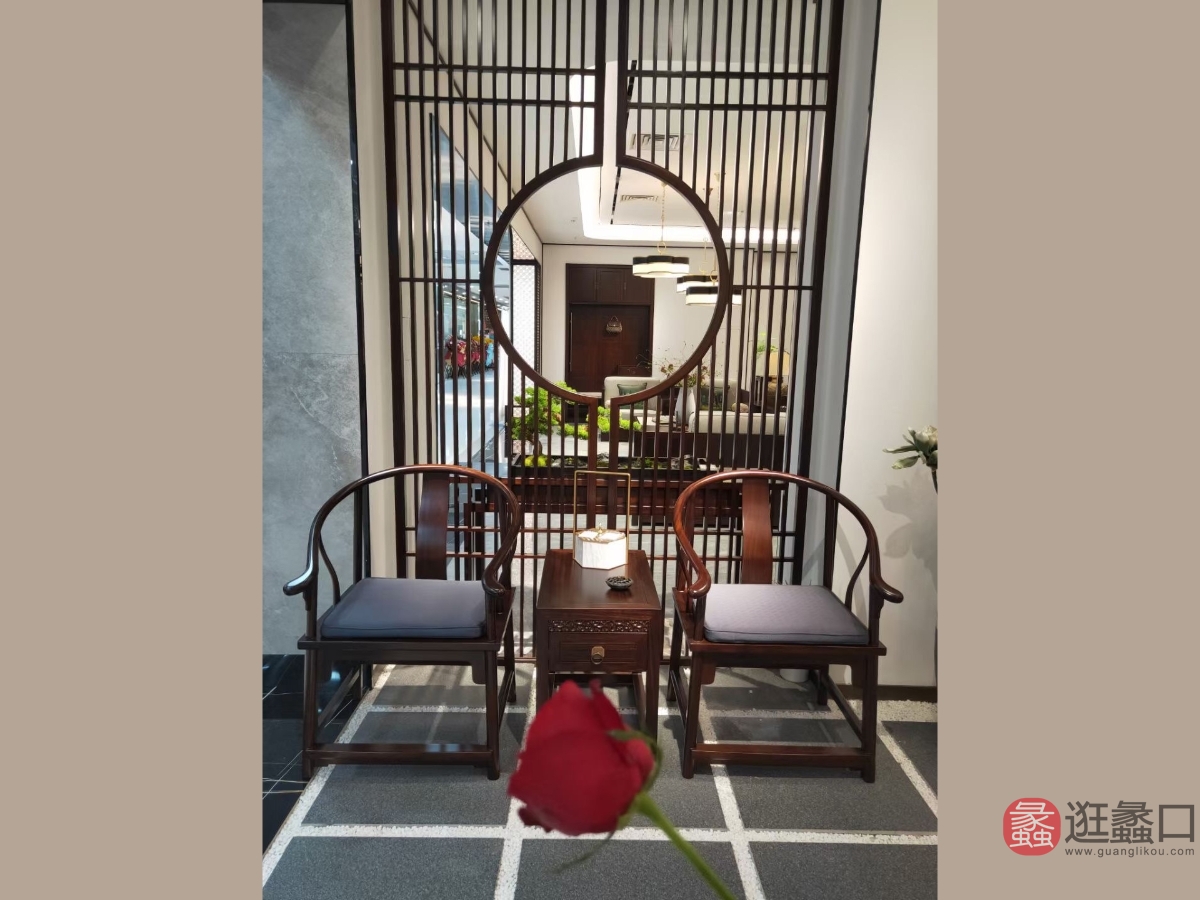 和颐新中式家具客厅实木休闲椅喝茶聊天（黑檀木）HY010