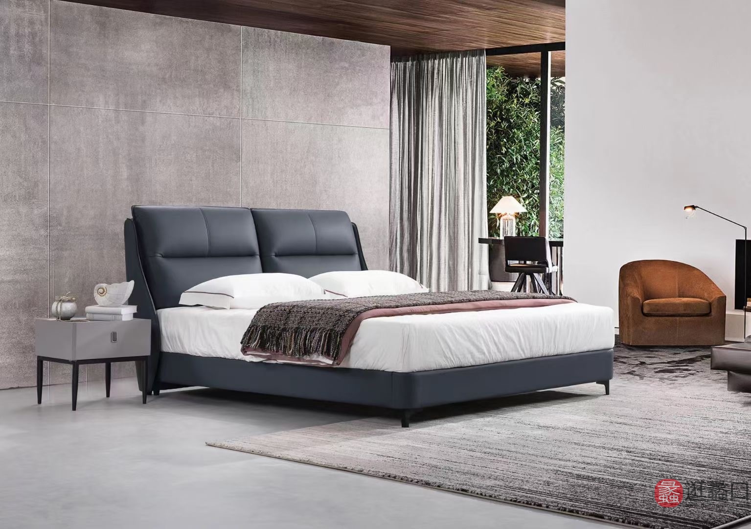 莱姿家居意式极简卧室双人床软包超低床LZ011