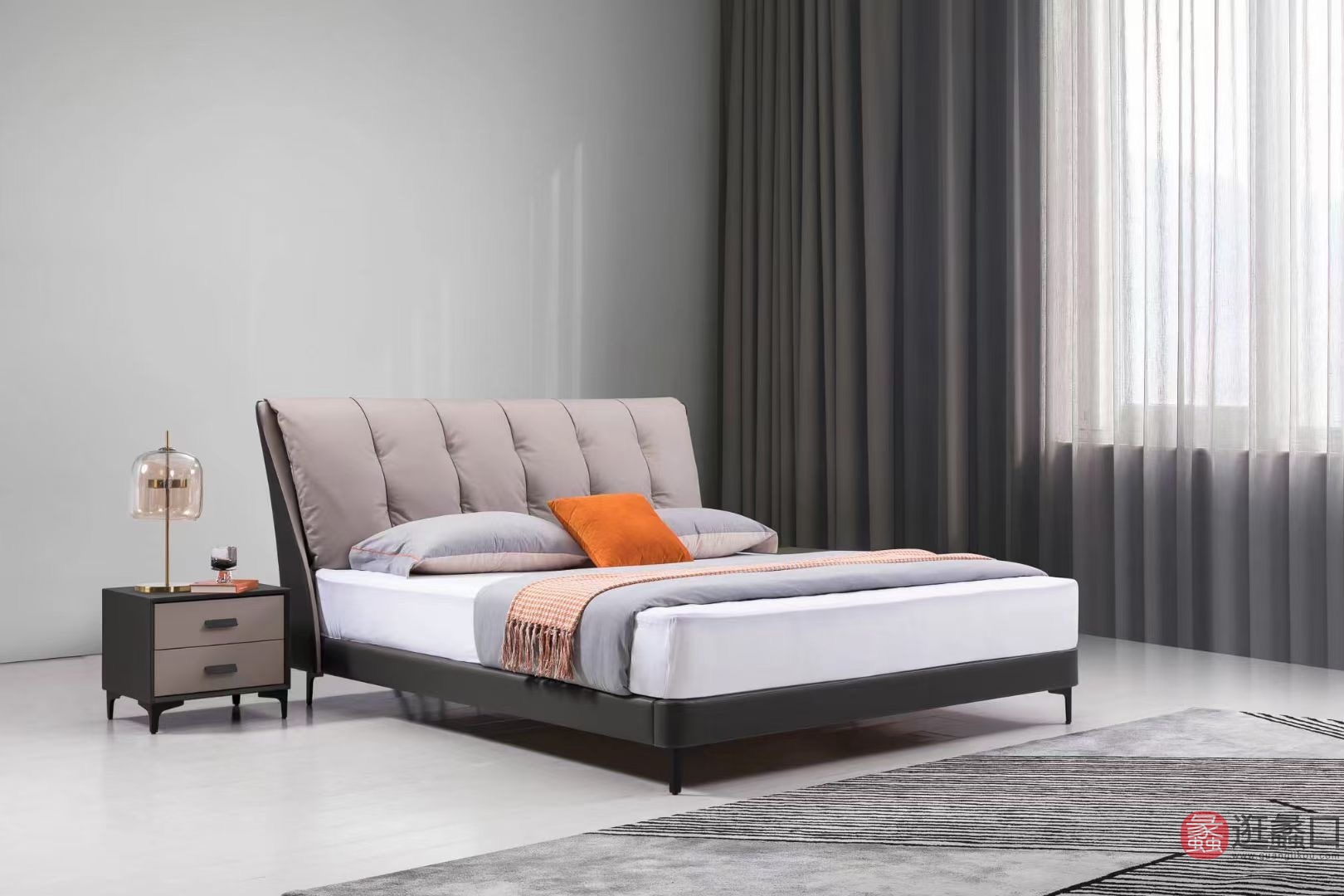 莱姿家居意式极简卧室双人床超低床软包LZ012