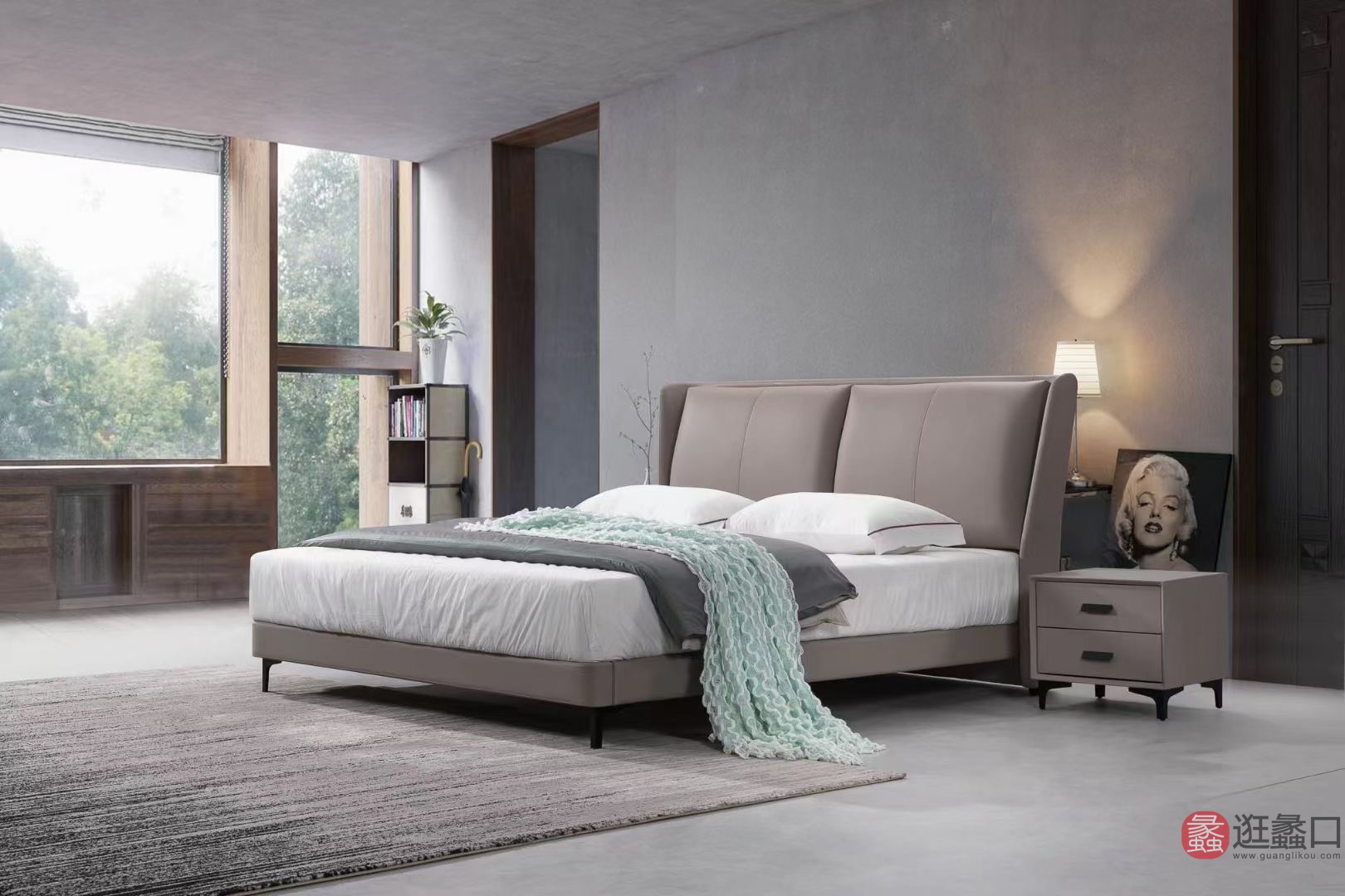莱姿家居意式极简卧室双人床软包超低床LZ014