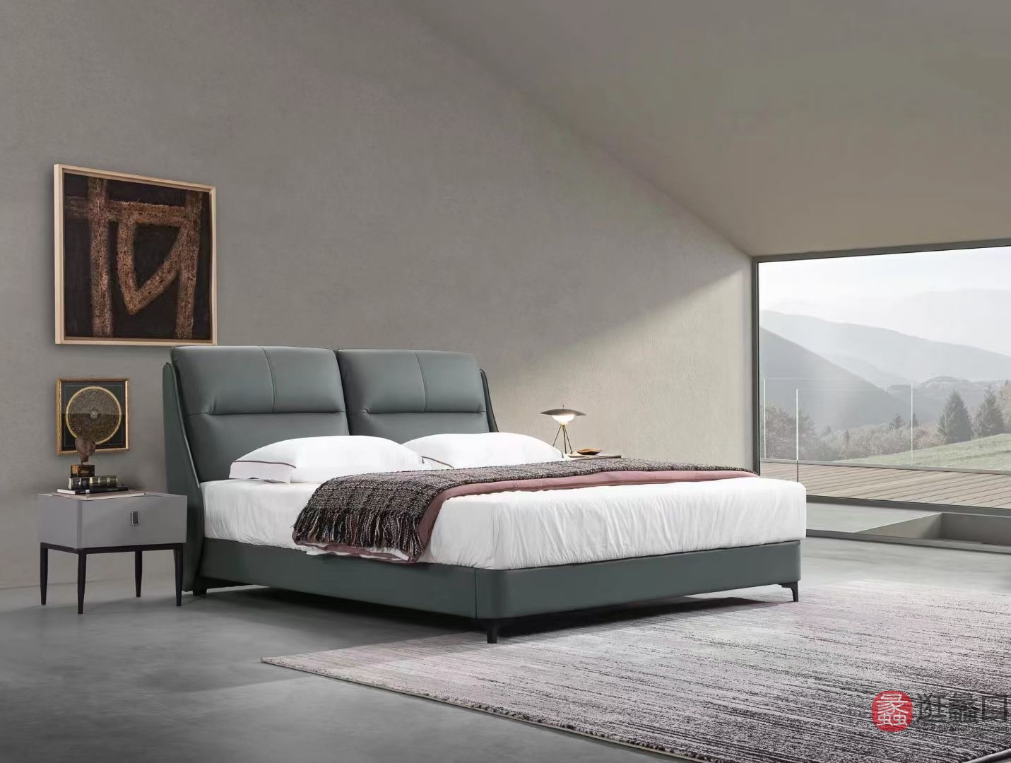 莱姿家居意式极简卧室双人床软包落地床LZ016