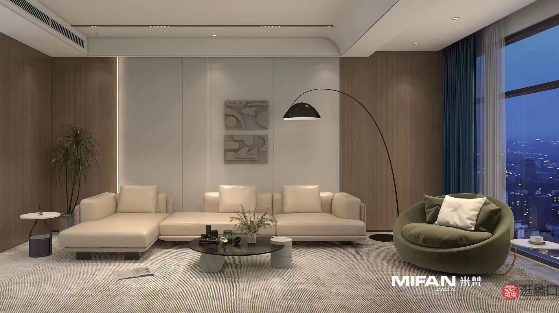 米梵家居意式极简客厅L型真皮沙发白色沙发床设计师款MIFAN007