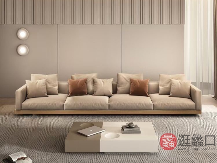 纯生生态家家具现代风格客厅云朵沙发奶茶色直排沙发四人位模块沙发设计感原木风CSSTJ006