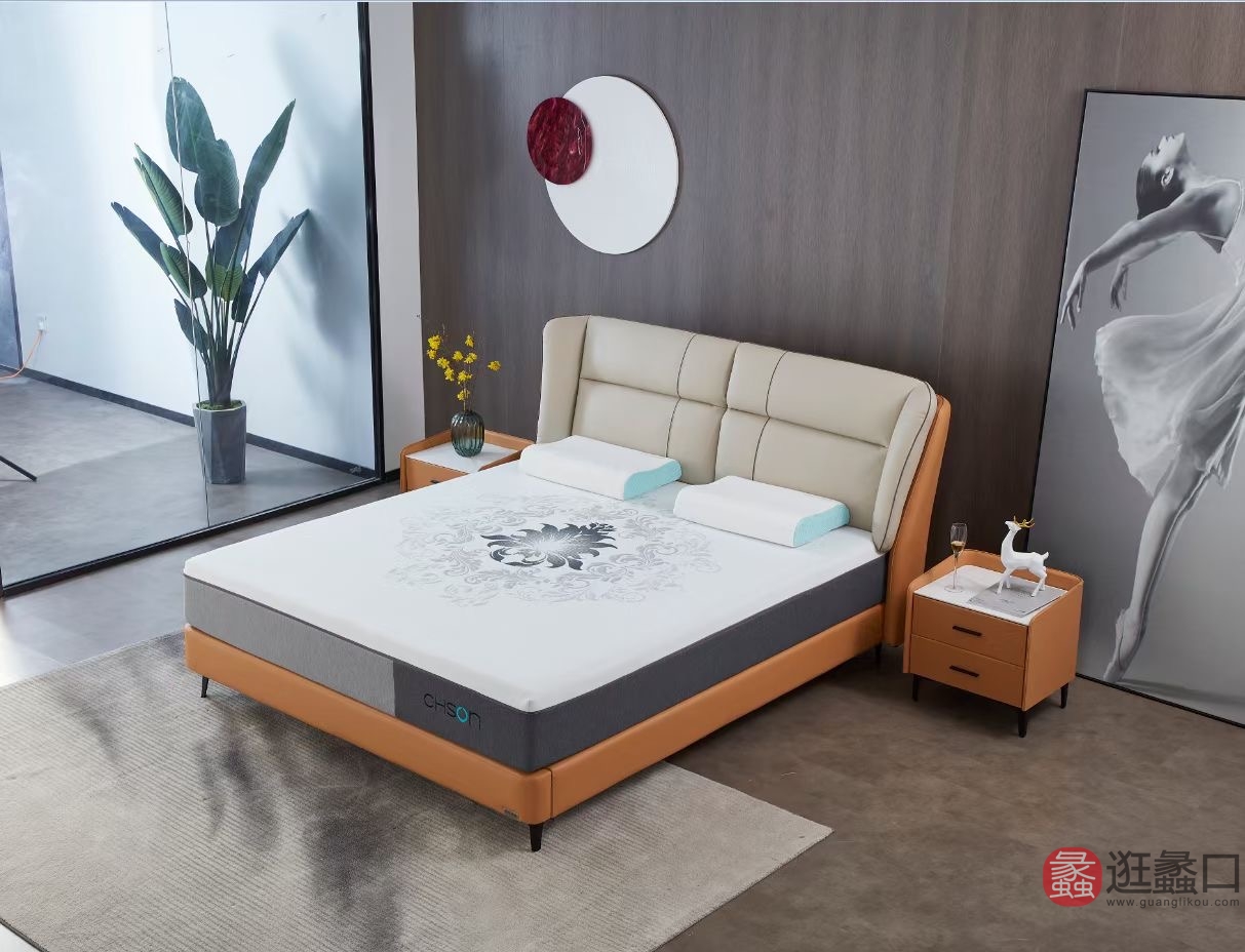 蠡口家具城纯生生态家家具现代风格卧室双人床舒适软包超低床小户型CSSTJ012