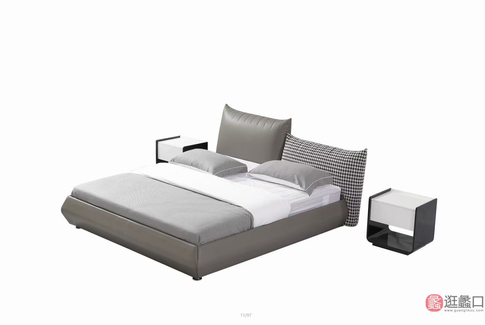 纯生生态家家具现代风格卧室双人床轻奢真皮大靠枕设计师款大床CSSTJ015