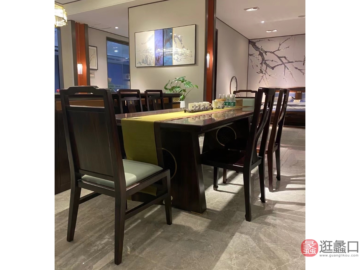 凯琦森匠境餐厅新中式全实木餐桌椅金檀木长方形家用餐桌JIANGIJING012