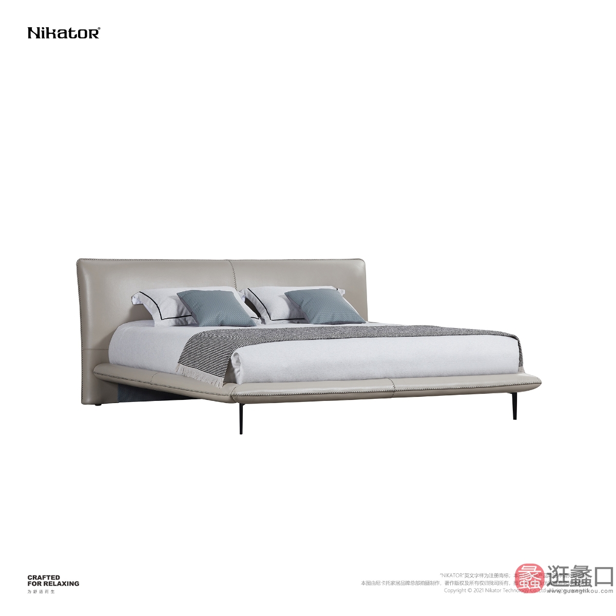NIKATOR｜尼卡托家具卧室1.8米双人大床轻奢极简真皮白色床NIKATOR011