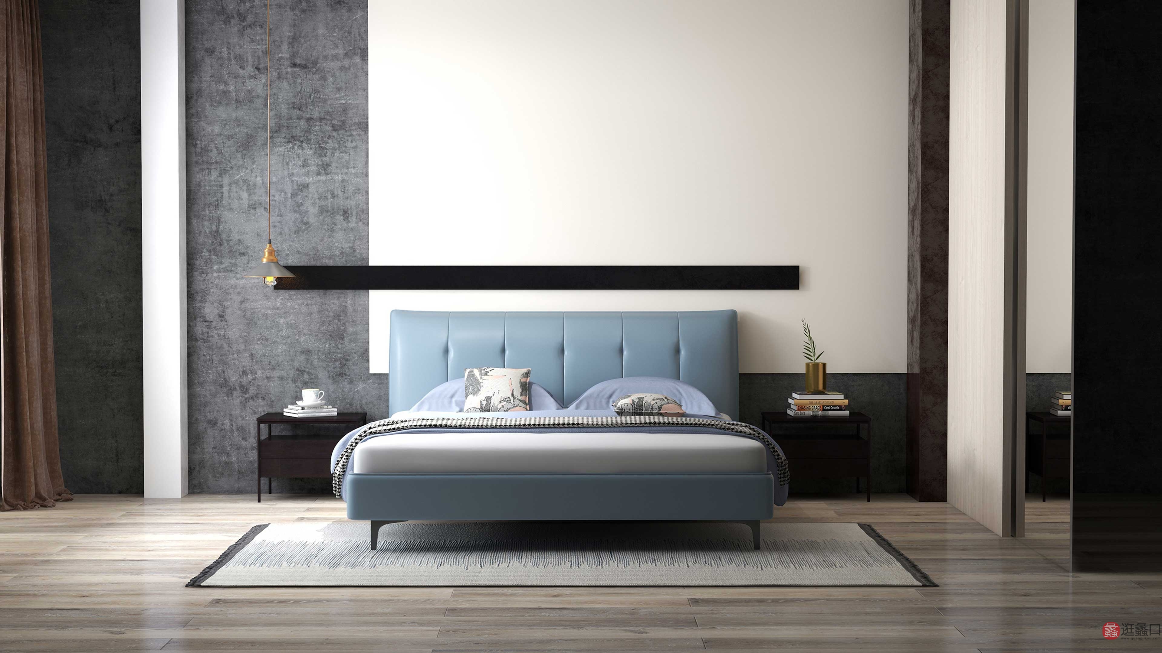 CBD家具卧室现代简约真皮1.8米双人床蓝色cbd010