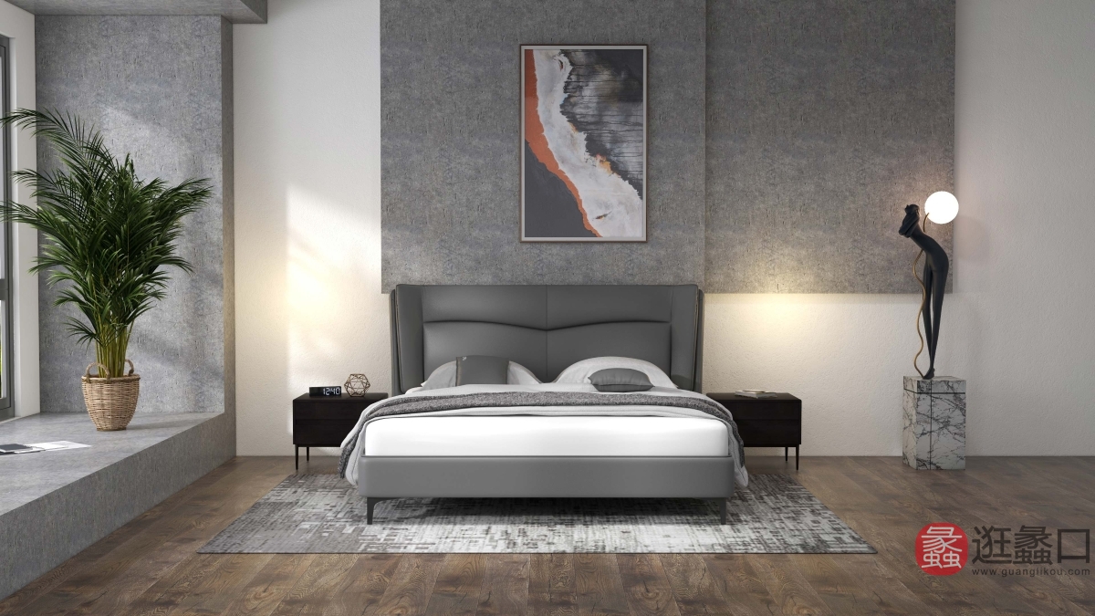 蠡口家具城CBD家具卧室现代简约1.8米双人床主卧真皮大床cbd015