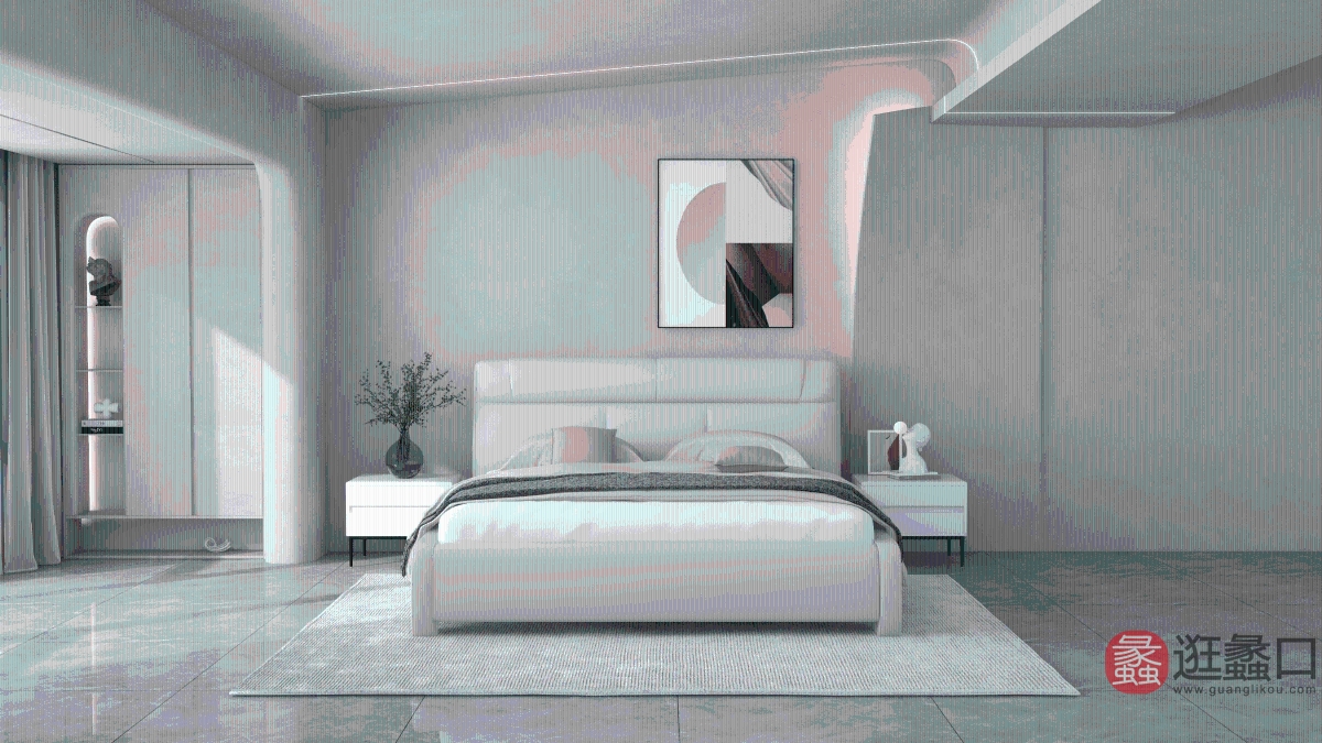 蠡口家具城CBD家具卧室现代简约真皮1.8米双人床主卧大床白色cbd016
