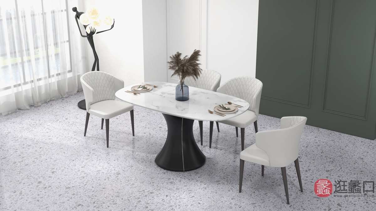 CBD家具餐厅现代简约大理石餐桌椅真皮座椅家用餐桌白色系cbd019