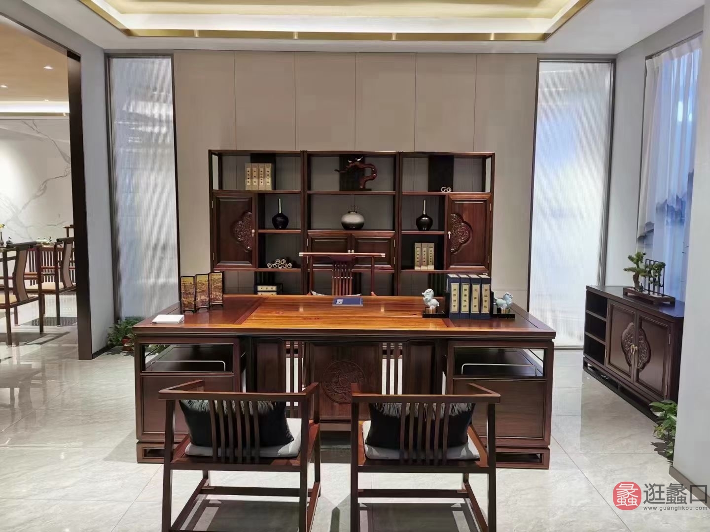 中泰办公家具新中式主管桌老板桌大班台禅意实木茶桌椅组合茶室会客ZHONGTAI006