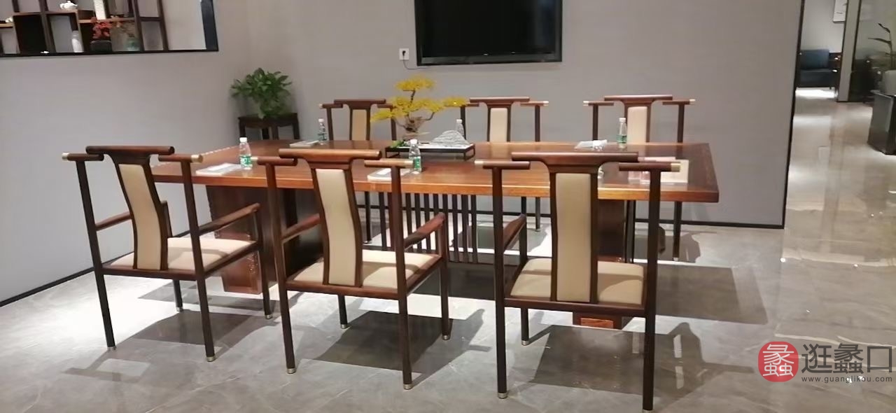 中泰办公家具新中式会议桌椅老板桌大班台禅意实木茶桌椅组合茶室会客ZHONGTAI007