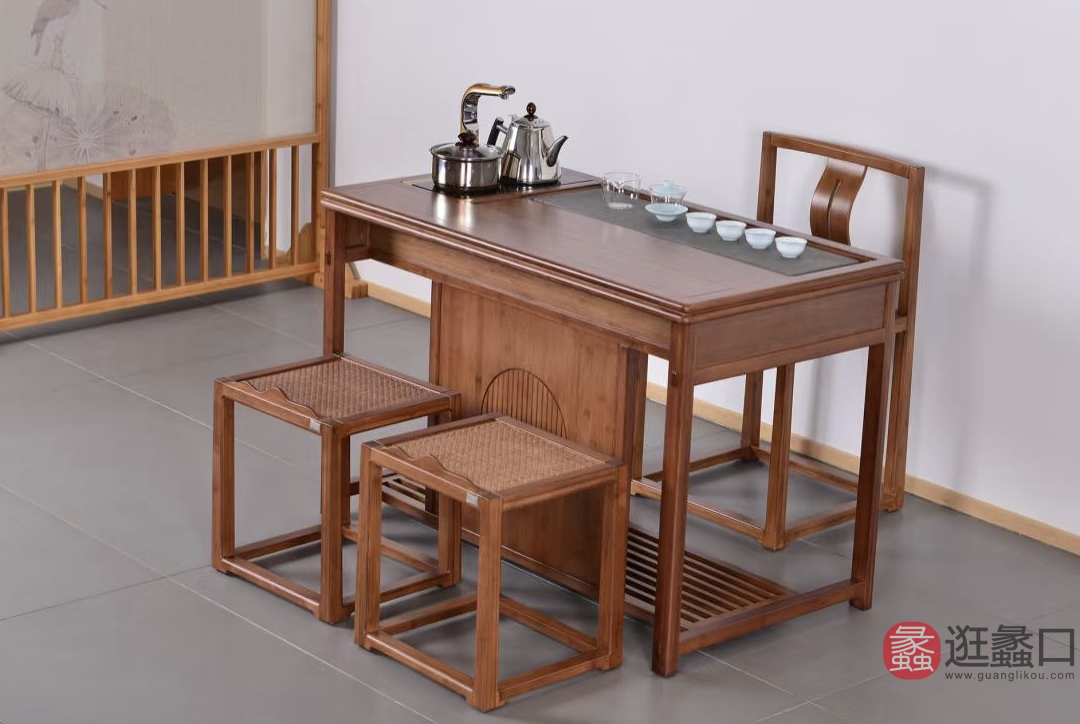 祥福竹空间、茶家具茶室实木喝茶桌椅组合客厅禅意茶桌家用书桌茶几XFZCKJ020