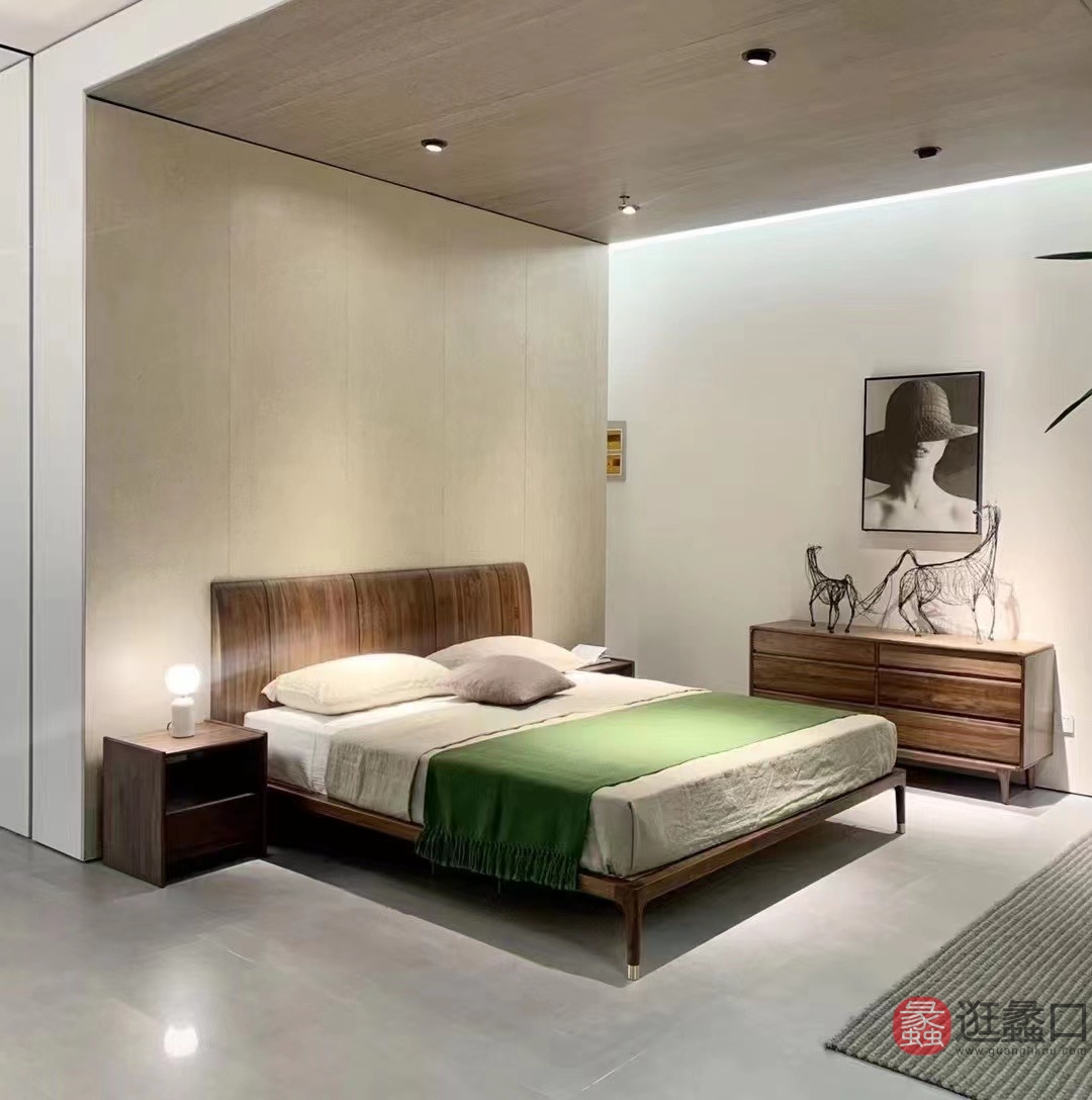 库维卡家具（意式极简）卧室全实木双人床1.8米北美黑胡桃木KWK012