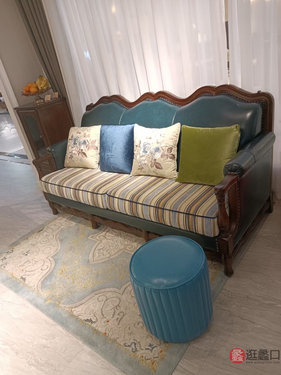 维克小镇美式家具客厅真皮实木沙发直排三人位小户型小美式WKXZ010