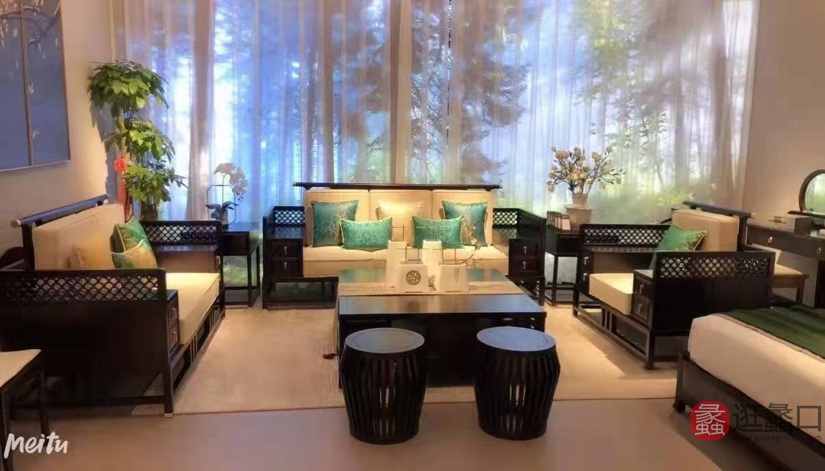 瀚林雅苑新中式家具客厅实木沙发茶几组合白蜡木HLYY012