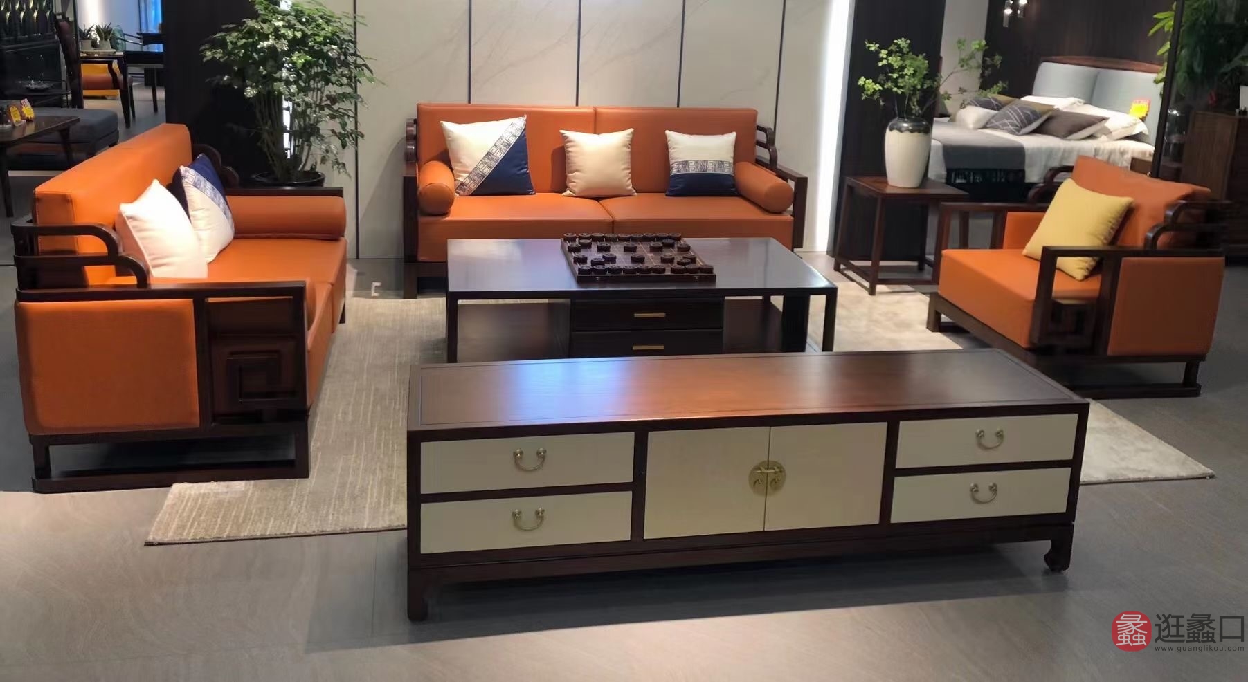 瀚林雅苑新中式家具客厅实木沙发茶几组合乌金木HLYY022