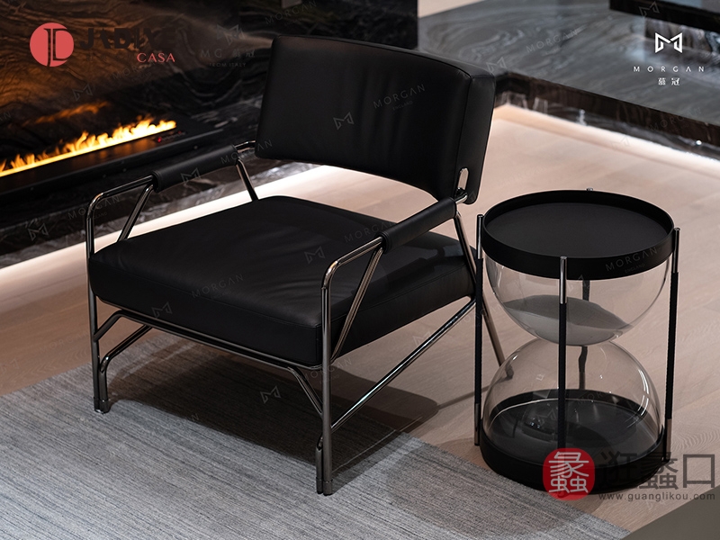 爵典家居·慕冠家具客厅轻奢真皮休闲椅（黑色）MG037