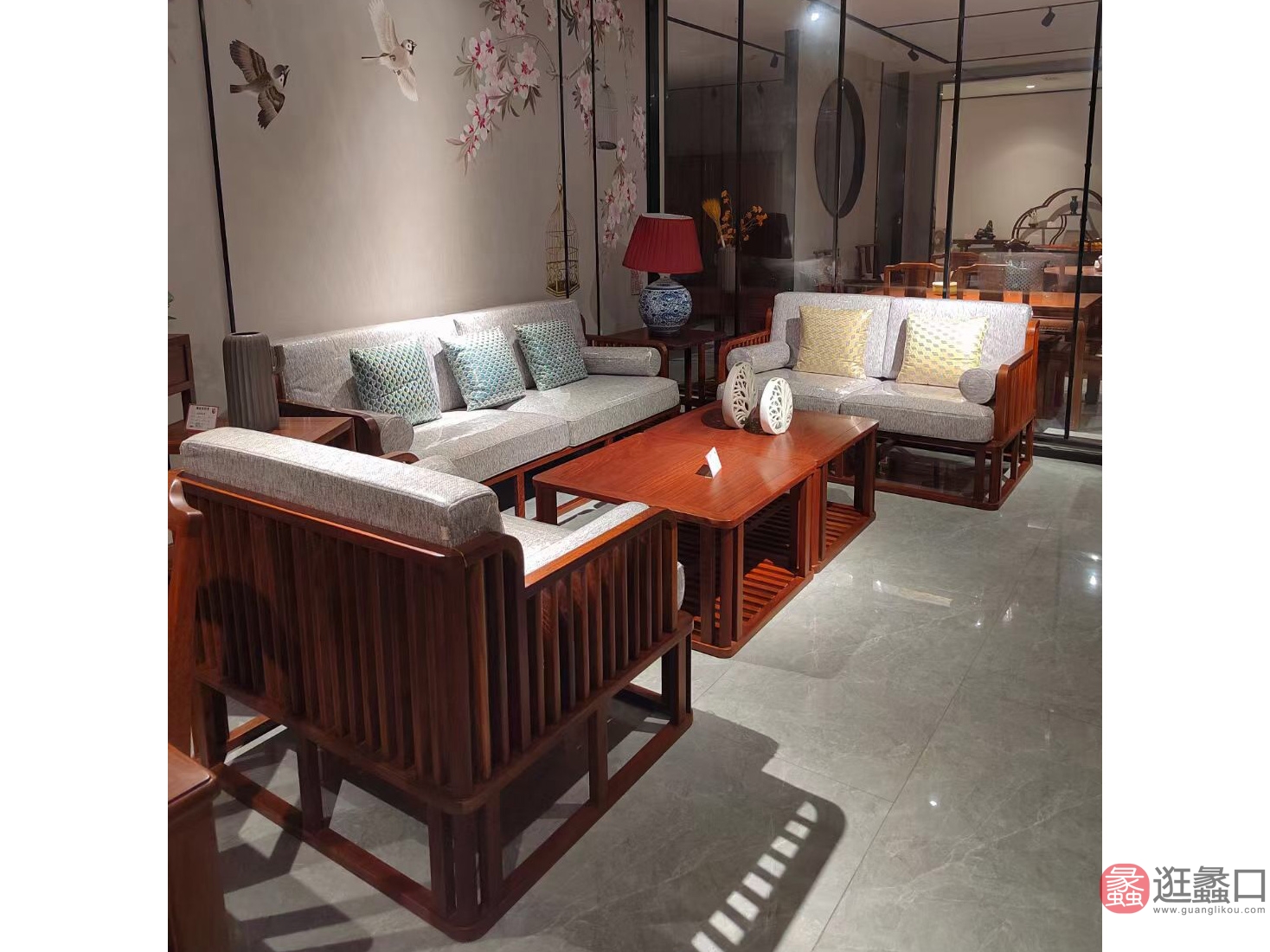 蠡口家具城年年红木家具客厅中式实木沙发组合红木NNHM012
