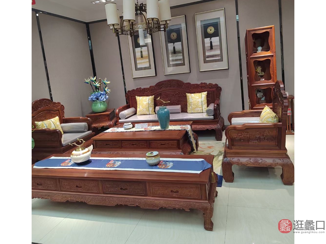 蠡口家具城年年红木家具客厅中式实木沙发组合红木NNHM013